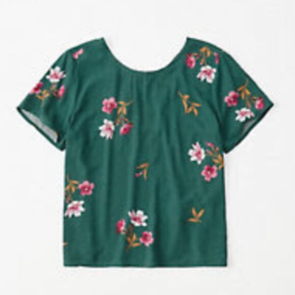 NWT $28 A&F V-Back Top in TEAL FLORAL - XS! - Picture 1 of 8